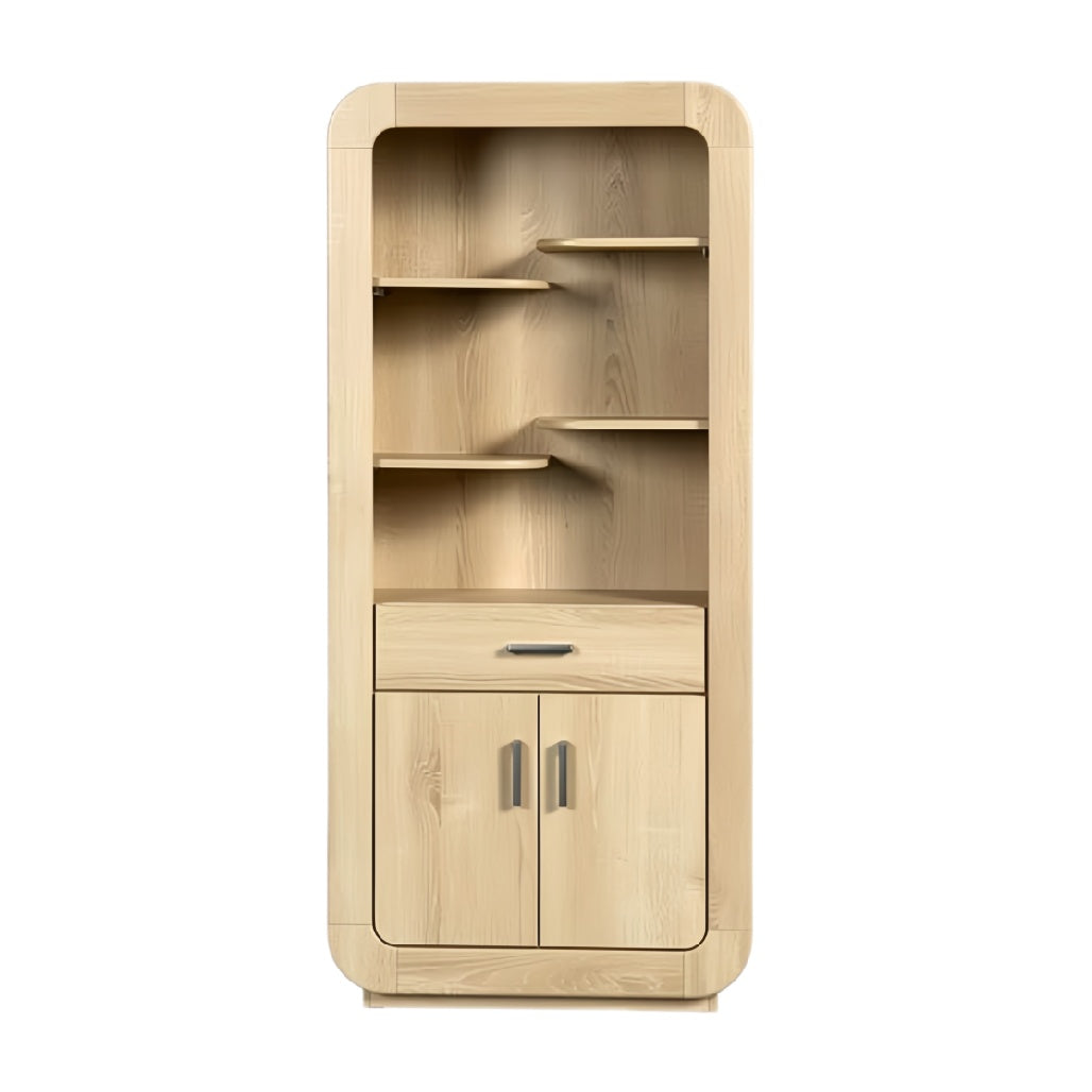 Moderne houten boekenplank met open planken en lade