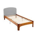 Moderne Eenpersoonsbed met Houten Frame en Stoffen Hoofdbord