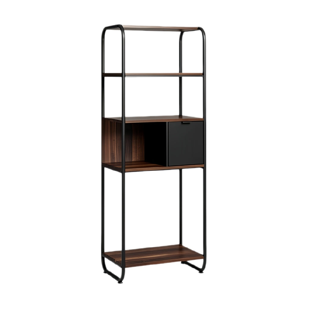 Moderne open boekenkast met metalen frame en houten planken